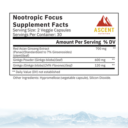 Nootropic Focus, 60 Capsules, 700 mg Ginseng + 600 mg Ginkgo