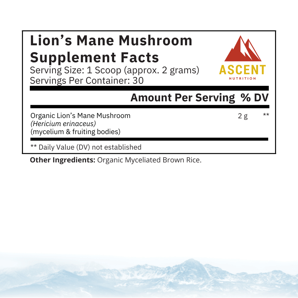 Organic Lion's Mane Mushroom Powder, 2 Grams per scoop