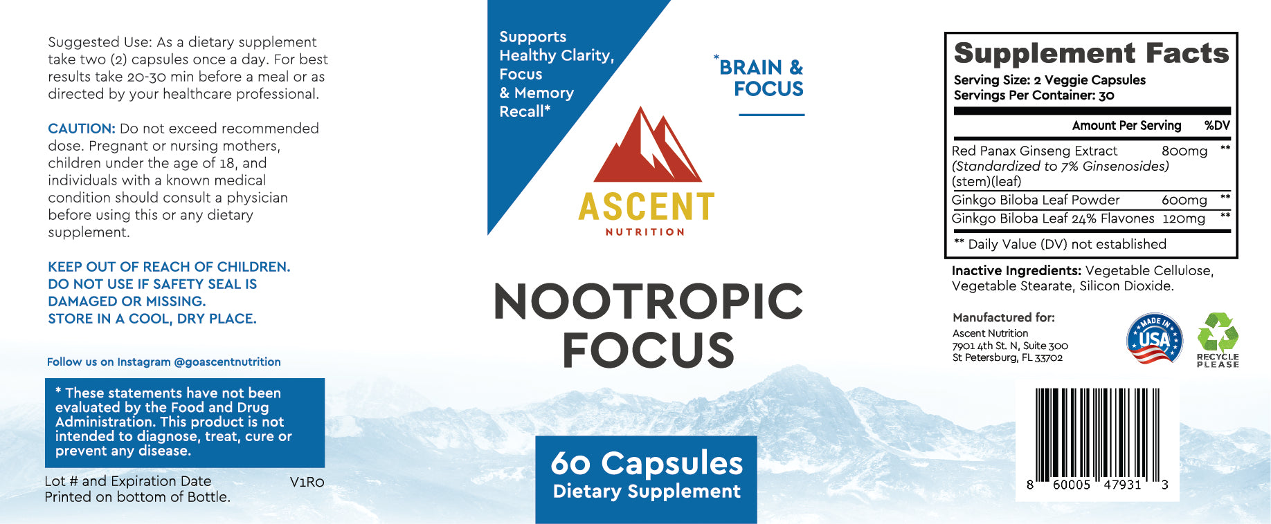 Ascent Nutrition Nootropic Focus Supplement